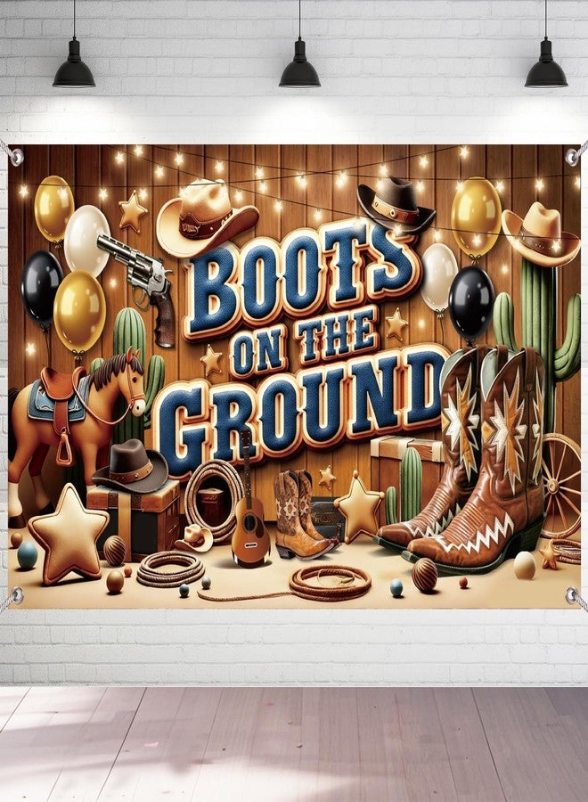 Rakuto Boots on The Ground Decorations, 70 X 45 Inch Western Cowgirl Backdrop Banner Party Decoration, Boots on The Ground Birthday Background Decor for Baby Shower Supplies (Brown) - Image 1